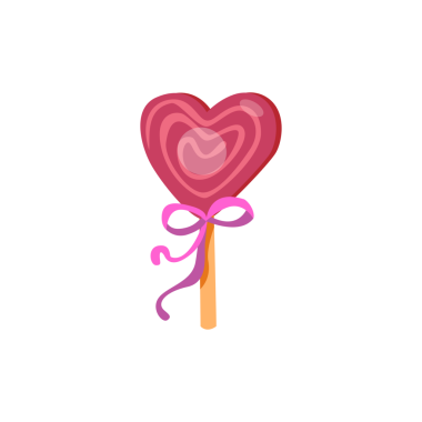 Kalp şeklinde bir çubuk üzerinde çizgi film şekeri. Sevgililer günü için güzel etiket. Clip sanatı çizimi beyaz arkaplanda izole edildi