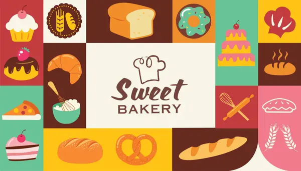 ビンテージ レトロなパン屋さんのロゴのバッジとラベルのコレクション — ストックベクタ