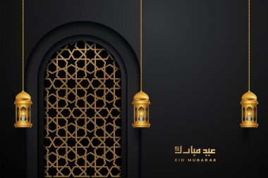 eid mubarok greeting card with islamic ornament vector illustration