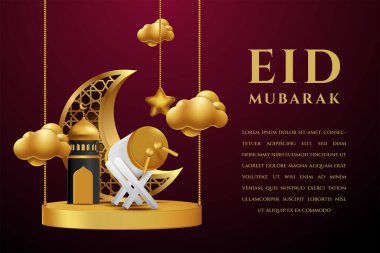 eid mubarok greeting card with islamic ornament vector illustration