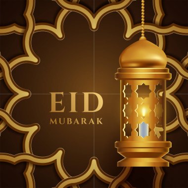 eid mubarok greeting card with islamic ornament vector illustration