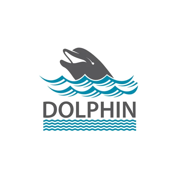 Emblem För Delfin Och Havsvågor Isolerade Vit Bakgrund — Stock vektor