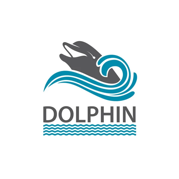 Emblema Delfines Olas Marinas Aisladas Sobre Fondo Blanco — Archivo Imágenes Vectoriales