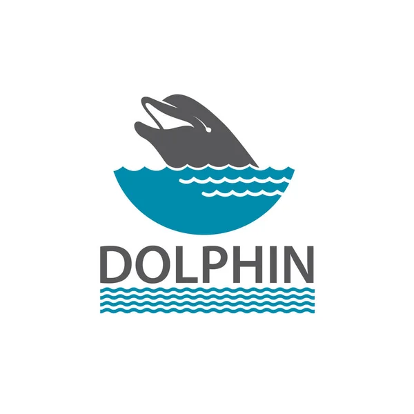 Emblem För Delfin Och Havsvågor Isolerade Vit Bakgrund — Stock vektor
