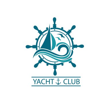 yat, dümen ve okyanus dalgaları martılar ile yelken simgesi