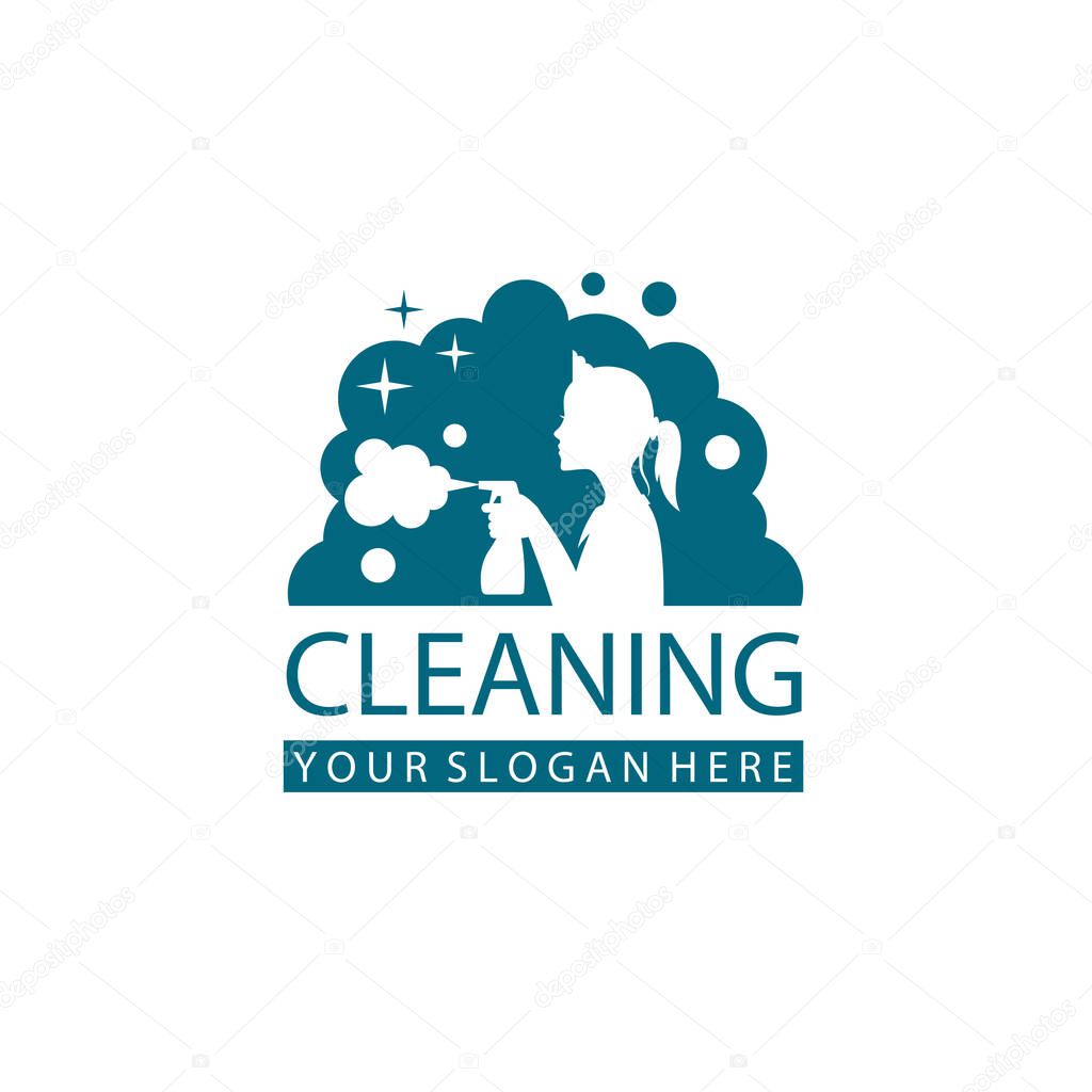 House maid lady for cleaning service design with spray bottle in hand isolated on white background