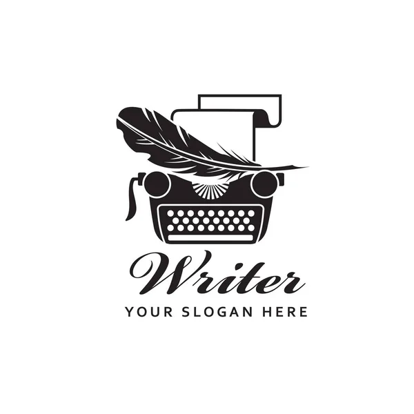 Schreibanhänger Mit Schreibmaschine Und Federfeder Isoliert Auf Weißem Hintergrund — Stockvektor