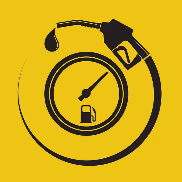 黄色の背景に隔離されたガソリン燃料ポンプノズルポスター — ストックベクタ