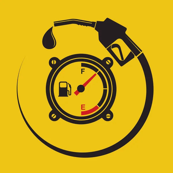 Gasoline Fuel Pump Nozzle Poster Isolated Yellow Background — Stock Vector