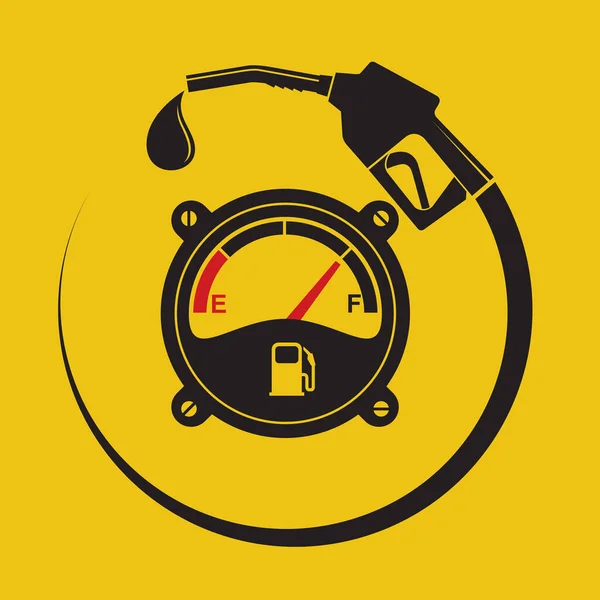 黄色の背景に隔離されたガソリン燃料ポンプノズルポスター — ストックベクタ