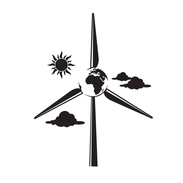 白地に風力タービンを設置した再生可能エネルギー アイコン — ストックベクタ