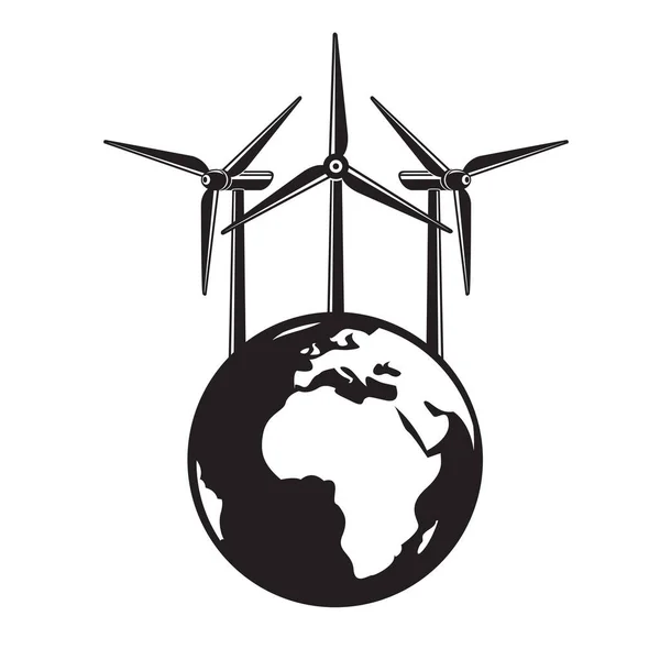 Icona Delle Energie Rinnovabili Con Turbina Eolica Isolata Fondo Bianco — Vettoriale Stock