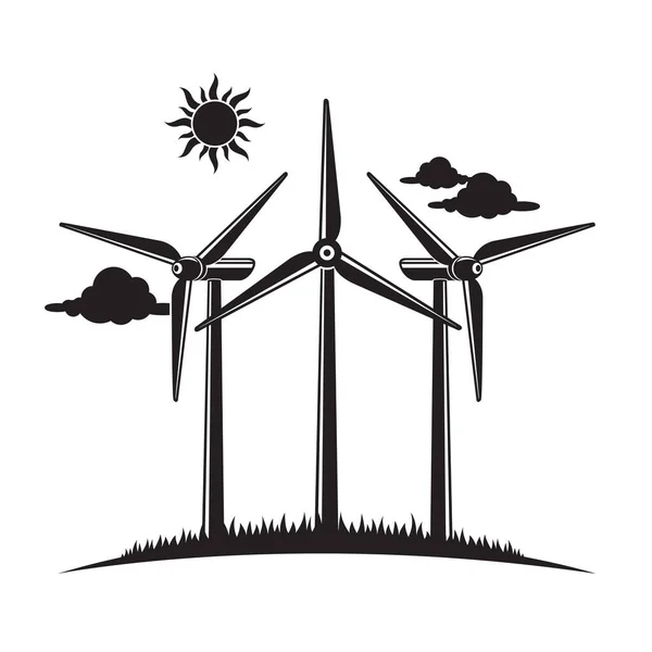 Icona Delle Energie Rinnovabili Con Turbina Eolica Isolata Fondo Bianco — Vettoriale Stock