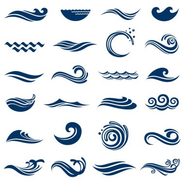 abstract collection of sea waves icons isolated on white background clipart