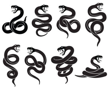 collection of black snakes isolated on white background clipart