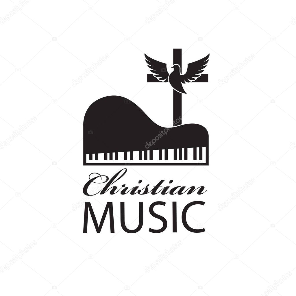 Christian music emblem with piano isolated on white background