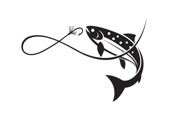 Fishing Emblem Salmon Hook Isolated White Background — Stock Vector