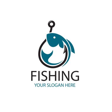 Beyaz arka planda balık ve kancayla ayrılmış balık amblemi