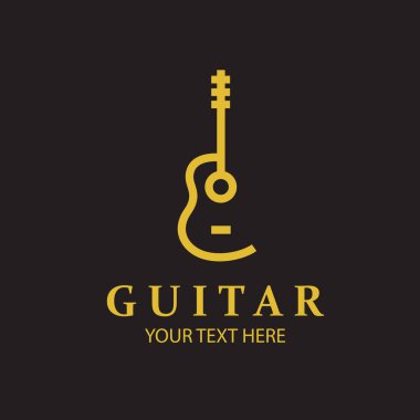Siyah arkaplanda izole edilmiş altın gitar amblemi