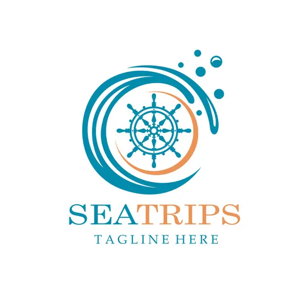 Ship Helm Wheel Icon Sea Waves Isolated White Background Royalty Free Stock Illustrations