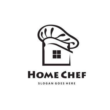 Beyaz arka planda izole edilmiş şapkası olan tek renkli ev aşçısı simgesi