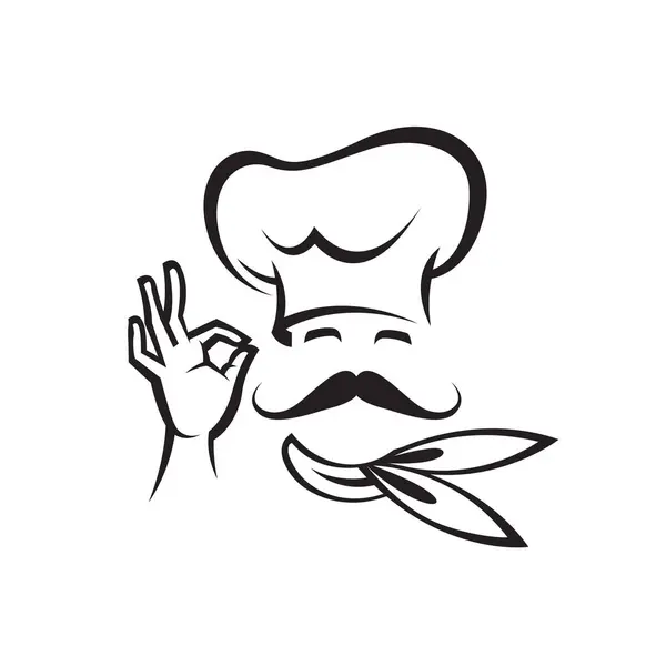 Moustache Chef Head Icon Isolated White Background Stock Illustration