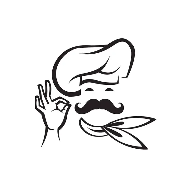 Moustache Chef Head Icon Isolated White Background Vector Graphics