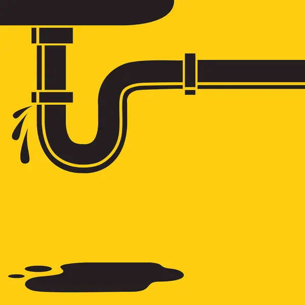Sanitär Service Muster Mit Undichtem Rohr Und Wasserpfütze Isoliert Auf — Stockvektor