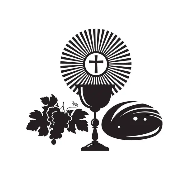Holy Communion Icon Chalice Grapes Bread Isolated White Background Royalty Free Stock Vektory