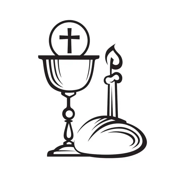 圣餐圣餐图标 蜡烛和面包 白色背景隔离 免版税图库插图