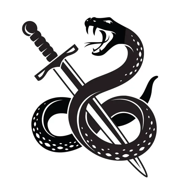 纹身风格的蛇和剑 白色背景隔离 矢量图形