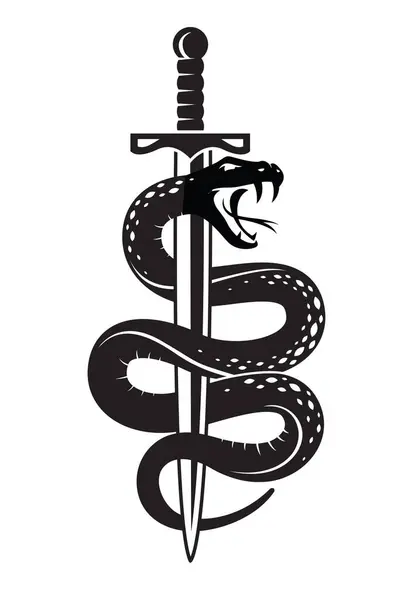 纹身风格的蛇和剑 白色背景隔离 免版税图库插图