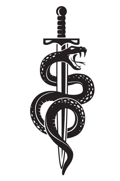 Serpente Espada Estilo Tatuagem Isolado Fundo Branco Ilustrações De Stock Royalty-Free