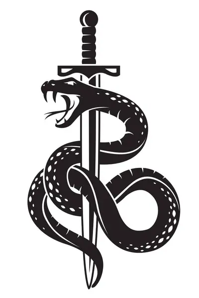 纹身风格的蛇和剑 白色背景隔离 图库矢量图片