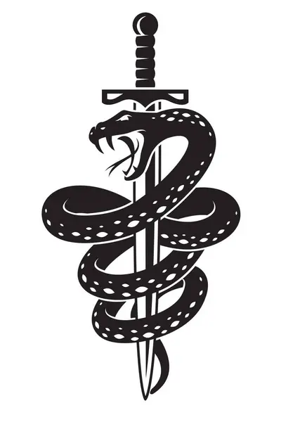 Serpente Spada Stile Tatuaggio Isolato Sfondo Bianco Vettoriali Stock Royalty Free