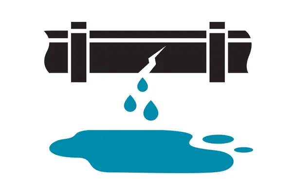 Sanitär Service Symbol Mit Undichtem Rohr Und Wasserpfütze Isoliert Auf — Stockvektor