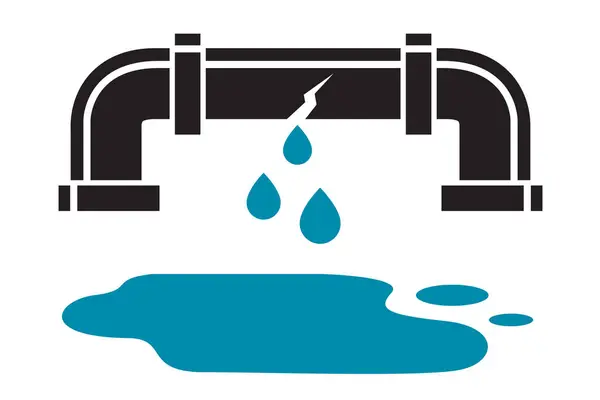 Sanitär Service Symbol Mit Undichtem Rohr Und Wasserpfütze Isoliert Auf Stockillustration