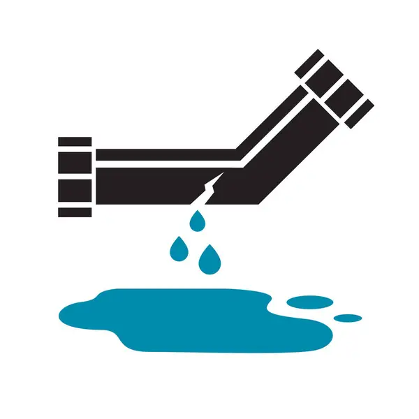 Sanitär Service Symbol Mit Undichtem Rohr Und Wasserpfütze Isoliert Auf Stockillustration