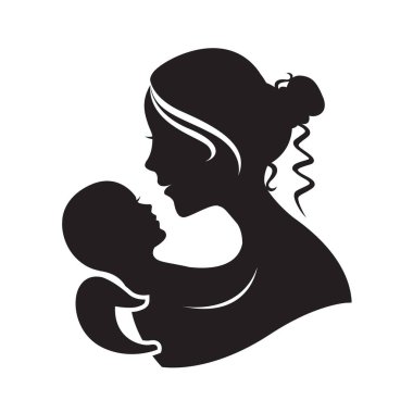 Beyaz arka planda bebeğini tutan bir annenin resmi.