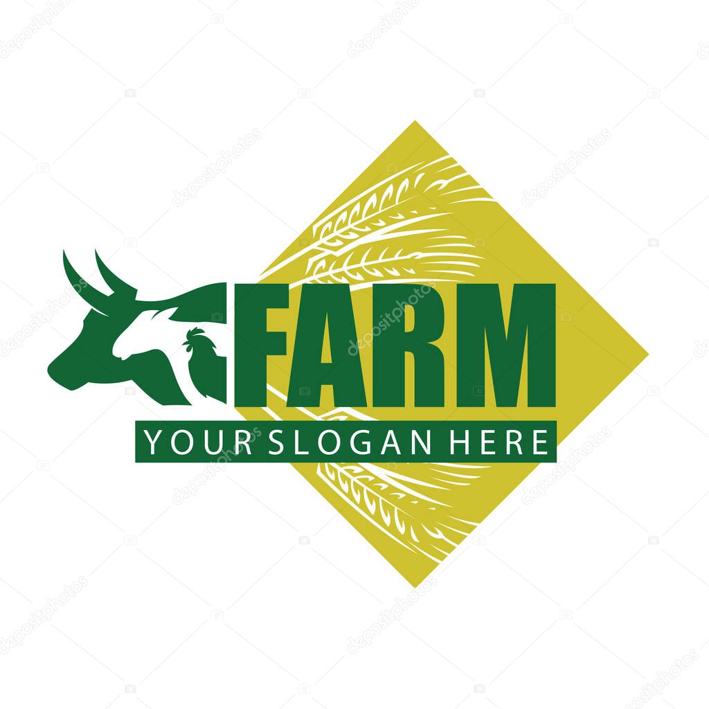 Monochrome label of farm animals cow, chicken and sheep isolated on white background