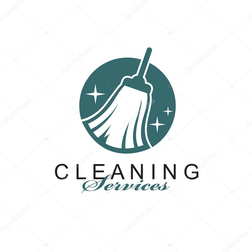 Cleaning service design with broom isolated on white background