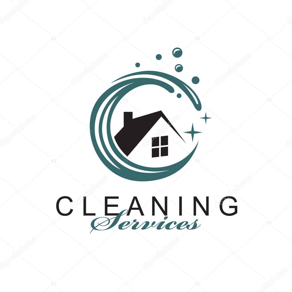 Cleaning service design with house and water splash isolated on white background