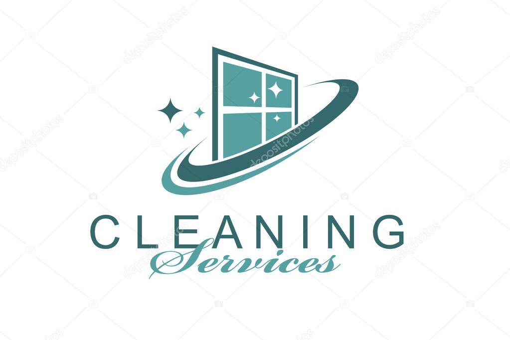 Cleaning service design with window glass isolated on white background