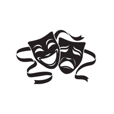 beyaz arka plan üzerinde izole komedi ve trajedi tiyatro maskeleri simgesi