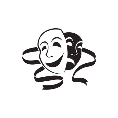 beyaz arka plan üzerinde izole komedi ve trajedi tiyatro maskeleri simgesi