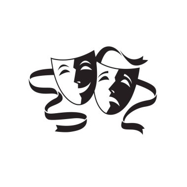 beyaz arka plan üzerinde izole komedi ve trajedi tiyatro maskeleri simgesi