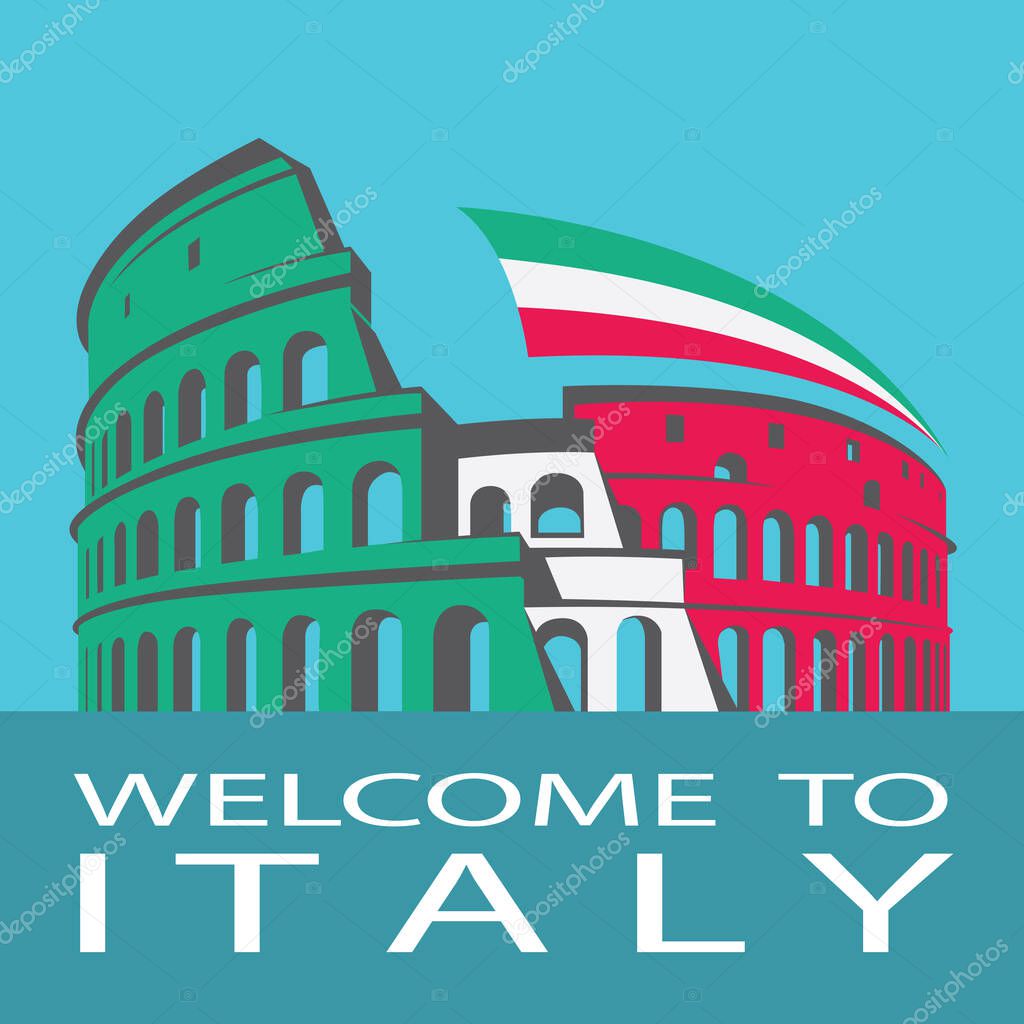 Icon of Roman Colosseum building with flag
