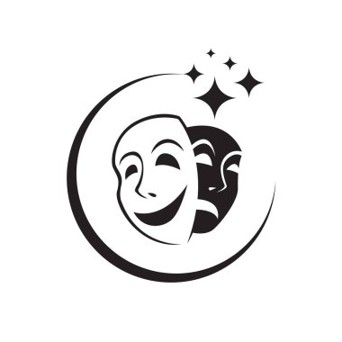 beyaz arka plan üzerinde izole komedi ve trajedi tiyatro maskeleri simgesi