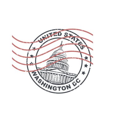 Washington DC 'deki Birleşik Devletler Kongre Binası' nın posta pulu beyaz arka bahçede izole edilmiş.
