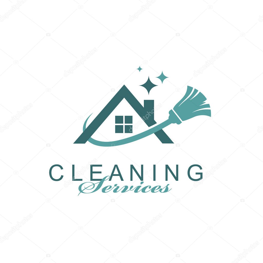 Cleaning service design with house isolated on white background